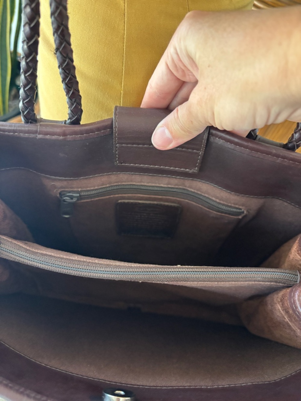 Dark Brown Brighton Woven Leather Tote Bag with Braided Handles & Heart Charm - Picture 10 of 15